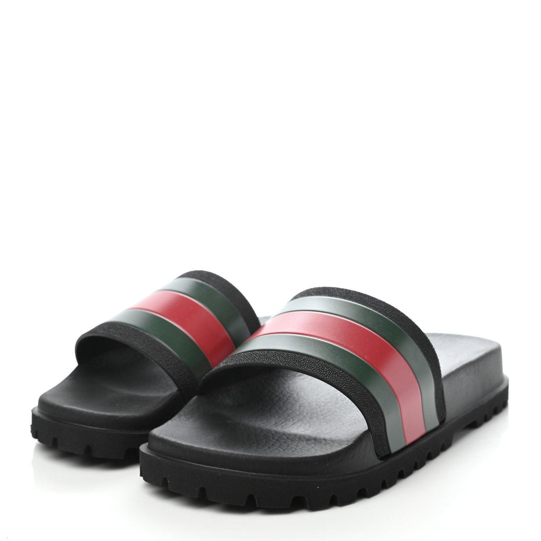 Gucci Rubber Web Mens Lug Sole Slide Sandals  Black Green Red