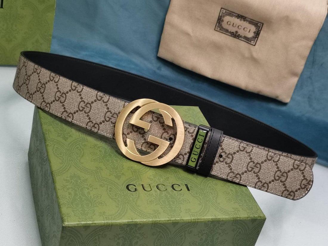 GUCCI Embellished coated-canvas and leather belt