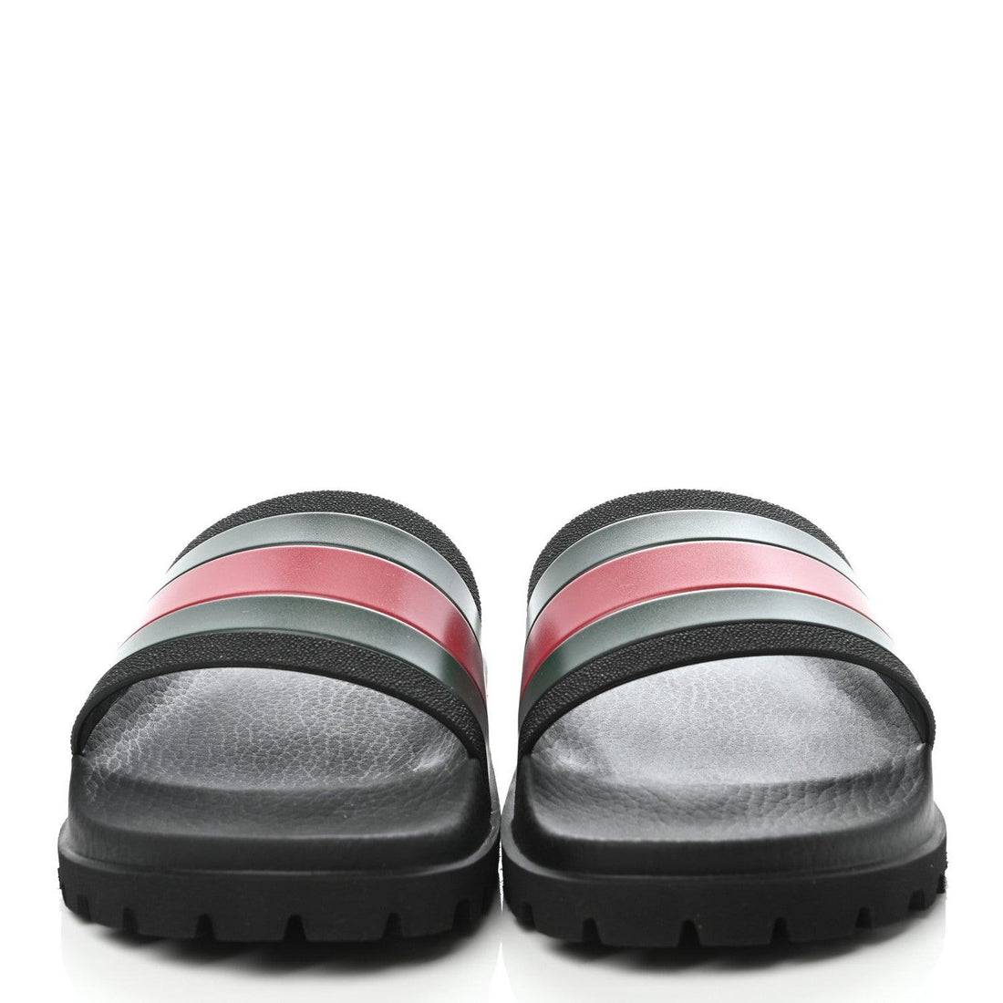 Gucci Rubber Web Mens Lug Sole Slide Sandals  Black Green Red