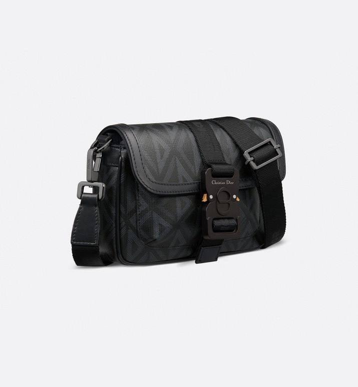 Mini Dior Hit the Road Messenger Bag with Flap Black Coated Cotton Canvas with CD Diamond Print