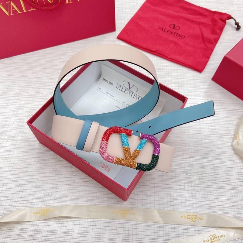 VALENTINO GARAVANI V logo Rainbow Reversible Leather Belt 'Beige/Sky Blue'