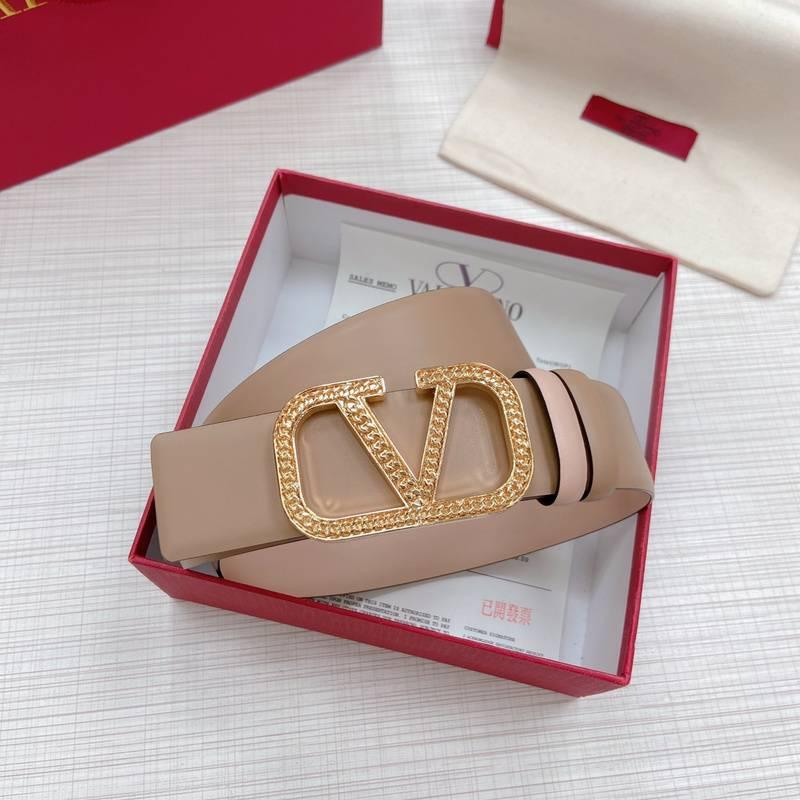 Valentino V logo Hammered Buckle Reversible Wide Signature Belt 'Light Brown/Beige'