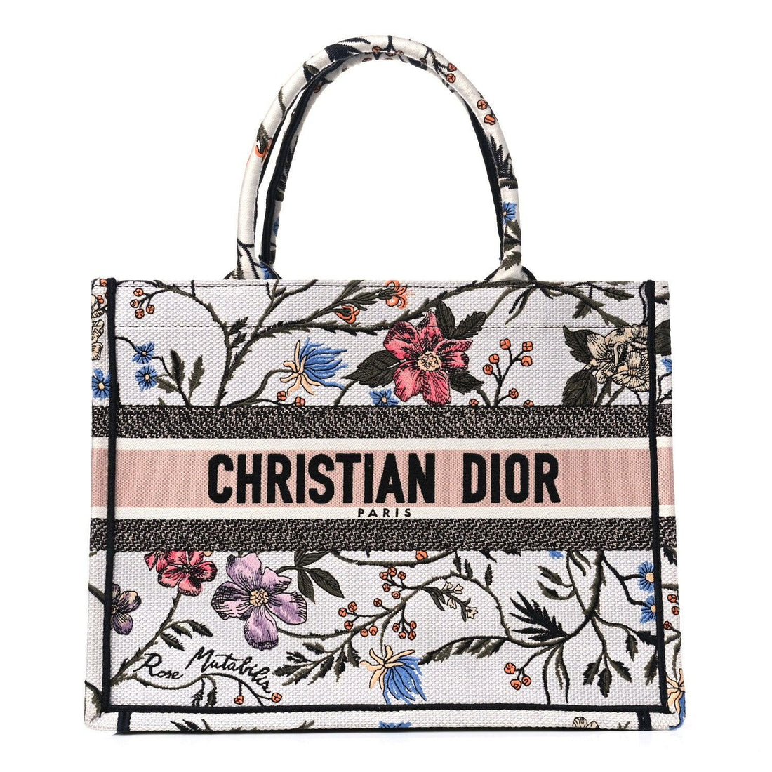 Christian Dior Canvas Embroidered Medium Rosa Mutabilis Book Tote