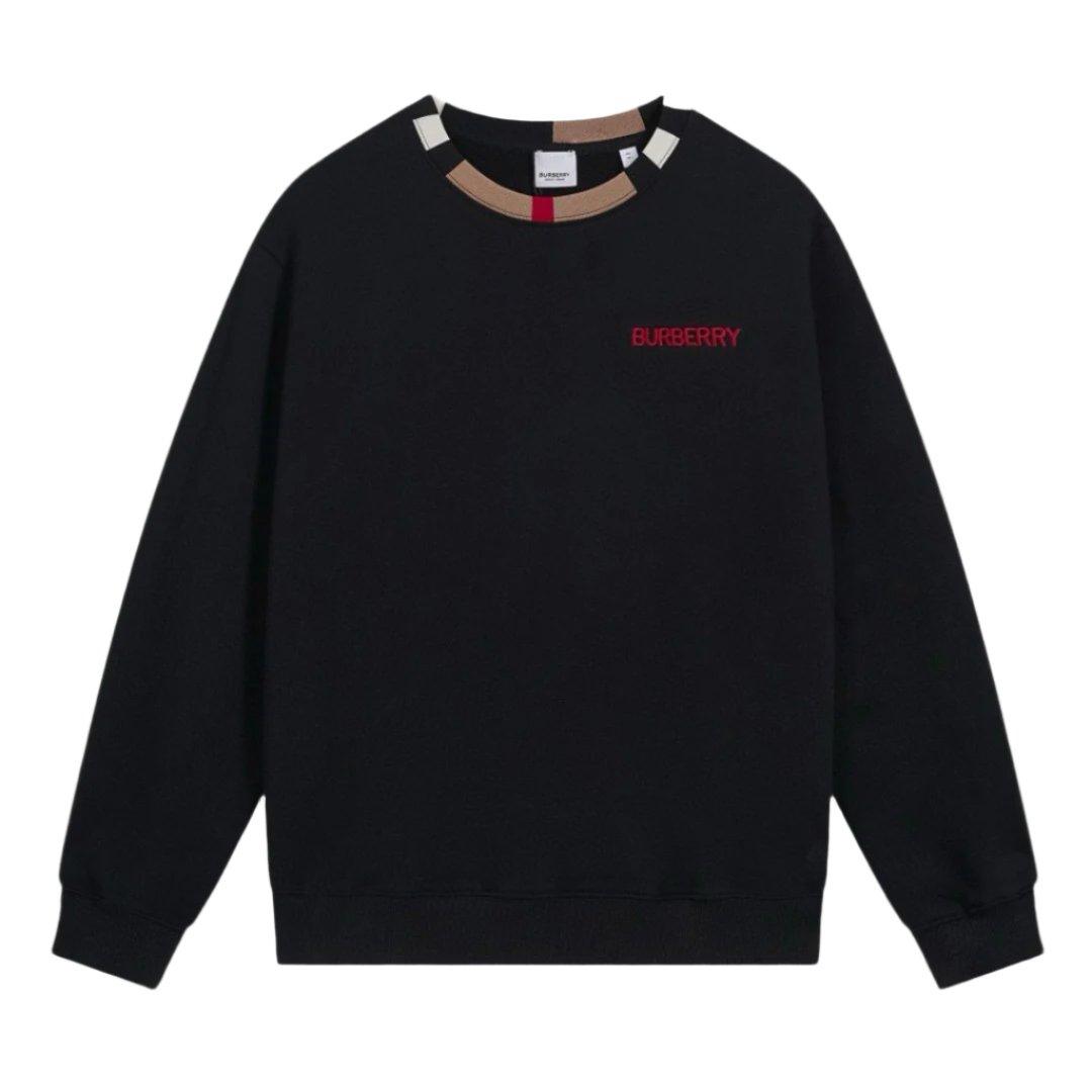 BURBERRY JARRAD BLACK COTTON ICON STRIPE COLLAR RED LOGO SWEATER