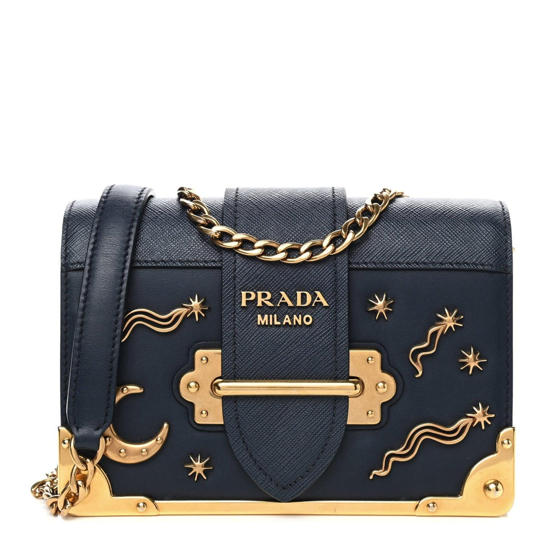 Prada City Calf Saffiano Astrology Cahier Bag Black