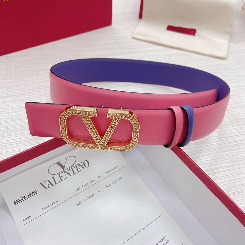 Valentino V logo Hammered Buckle Reversible Wide Signature Belt 'Pink/Purple'