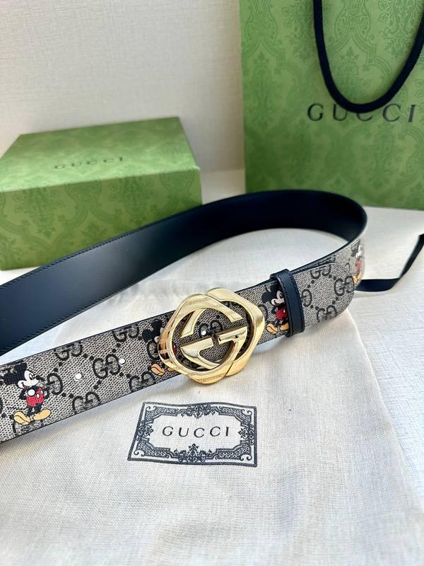 GUCCI x Mickey Mouse Embellished coated-canvas and leather belt 'Grey'