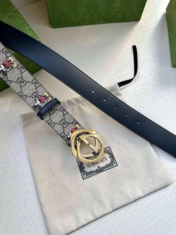 GUCCI x Mickey Mouse Embellished coated-canvas and leather belt 'Grey'