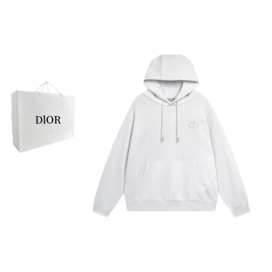 Dior Classic Letter Embroidered Hoodie White