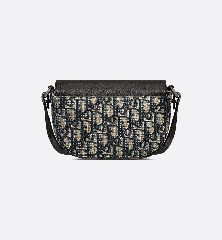 Mini Saddle Messenger Bag with Flap Black Dior Oblique Jacquard and Black Grained Calfskin