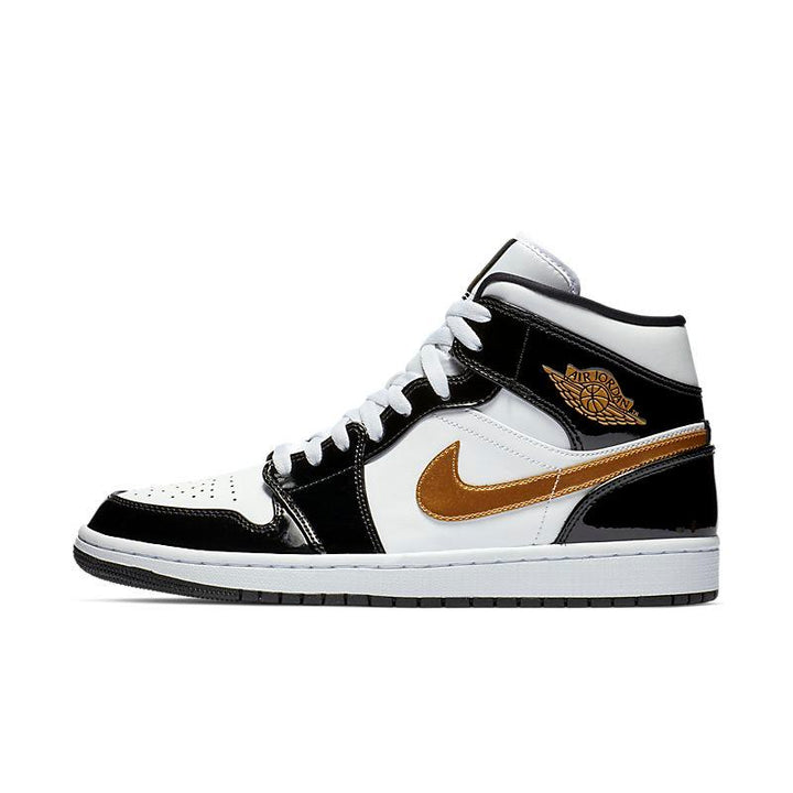 Air Jordan 1 Mid 'Patent Black White Gold'