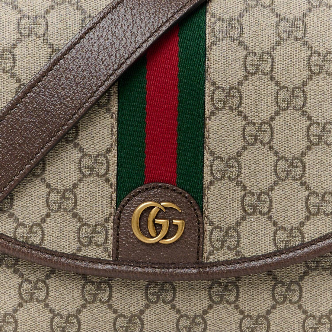 Gucci GG Supreme Monogram Textured Dollar Calfskin Ophidia Flap Shoulder Bag Beige Ebony New Acero