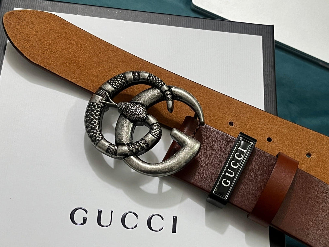 GUCCI Embellished coated-canvas and leather belt 'Brown'