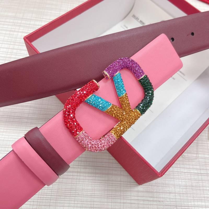 VALENTINO GARAVANI V logo Rainbow Reversible Leather Belt 'Pink/Brown'