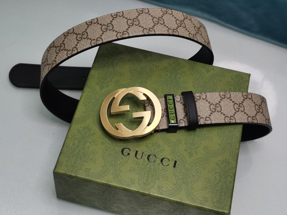 GUCCI Embellished coated-canvas and leather belt