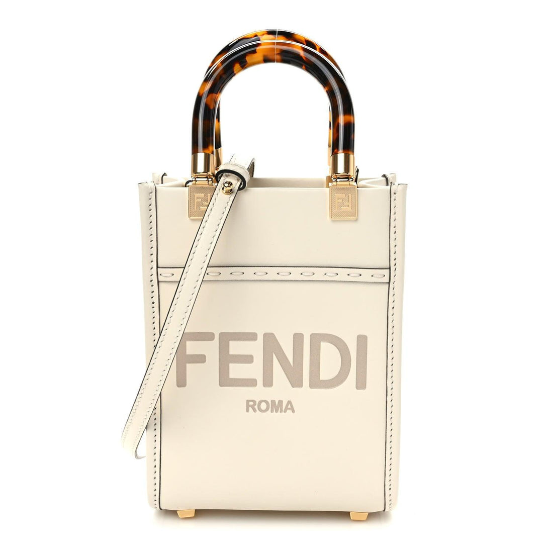 Fendi  Vitello King Plexiglass Logo Embossed Mini Fendi Sunshine Shopper Tote