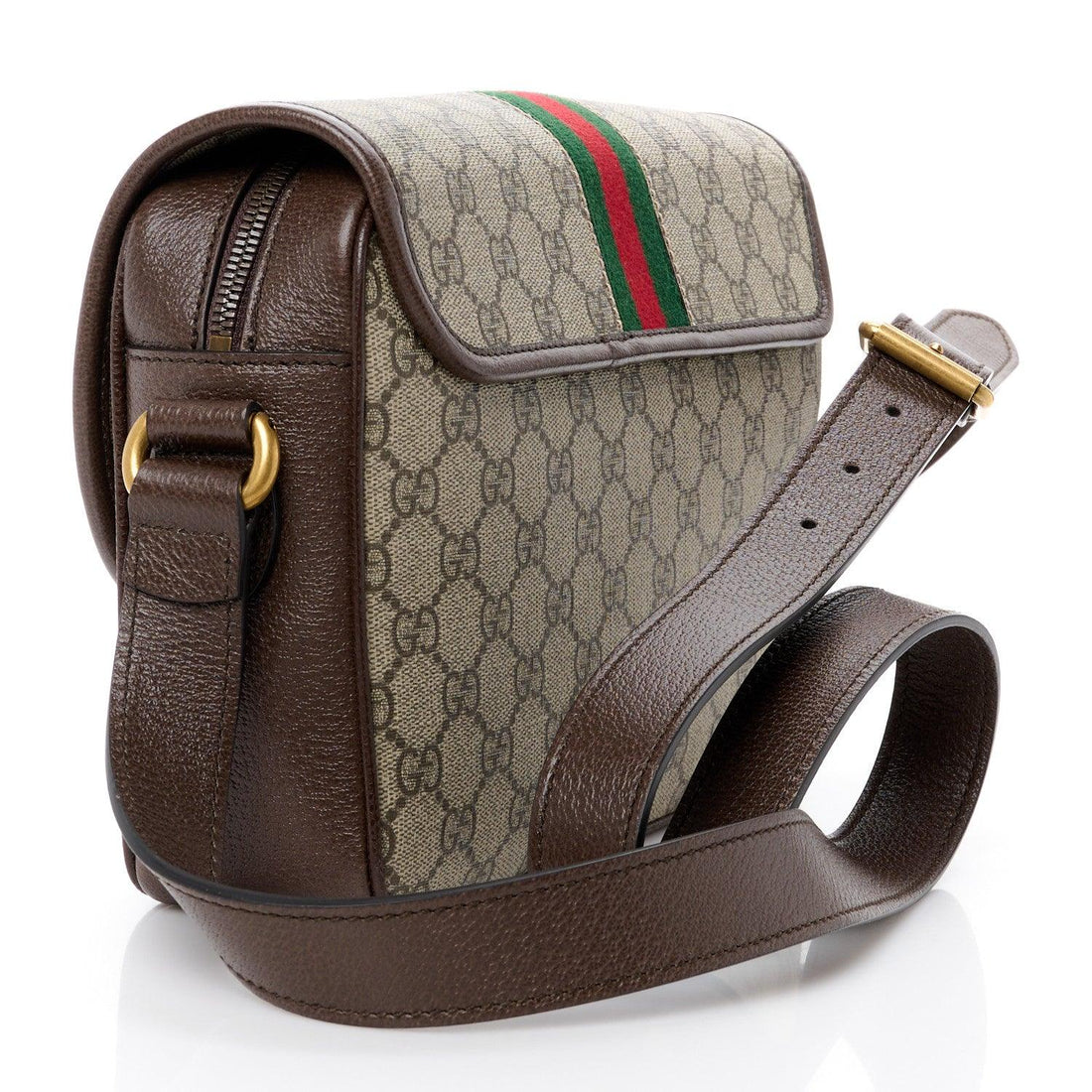 Gucci GG Supreme Monogram Textured Dollar Calfskin Ophidia Flap Shoulder Bag Beige Ebony New Acero