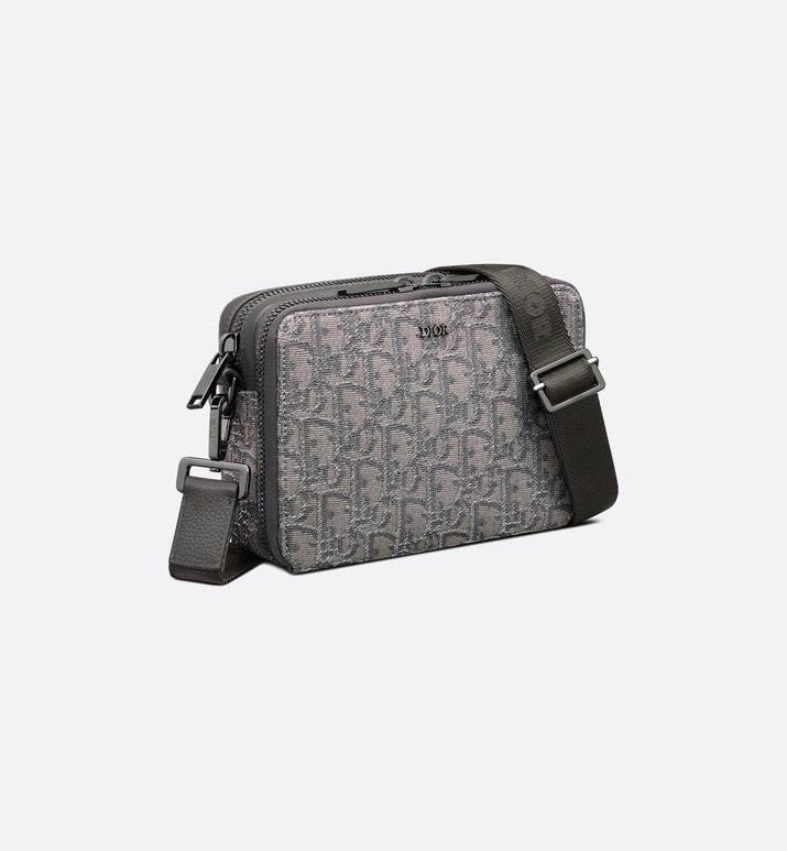 Zipped Pouch with Strap Grey and Black Dior Oblique Jacquard