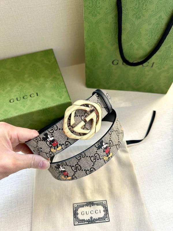 GUCCI x Mickey Mouse Embellished coated-canvas and leather belt 'Grey'