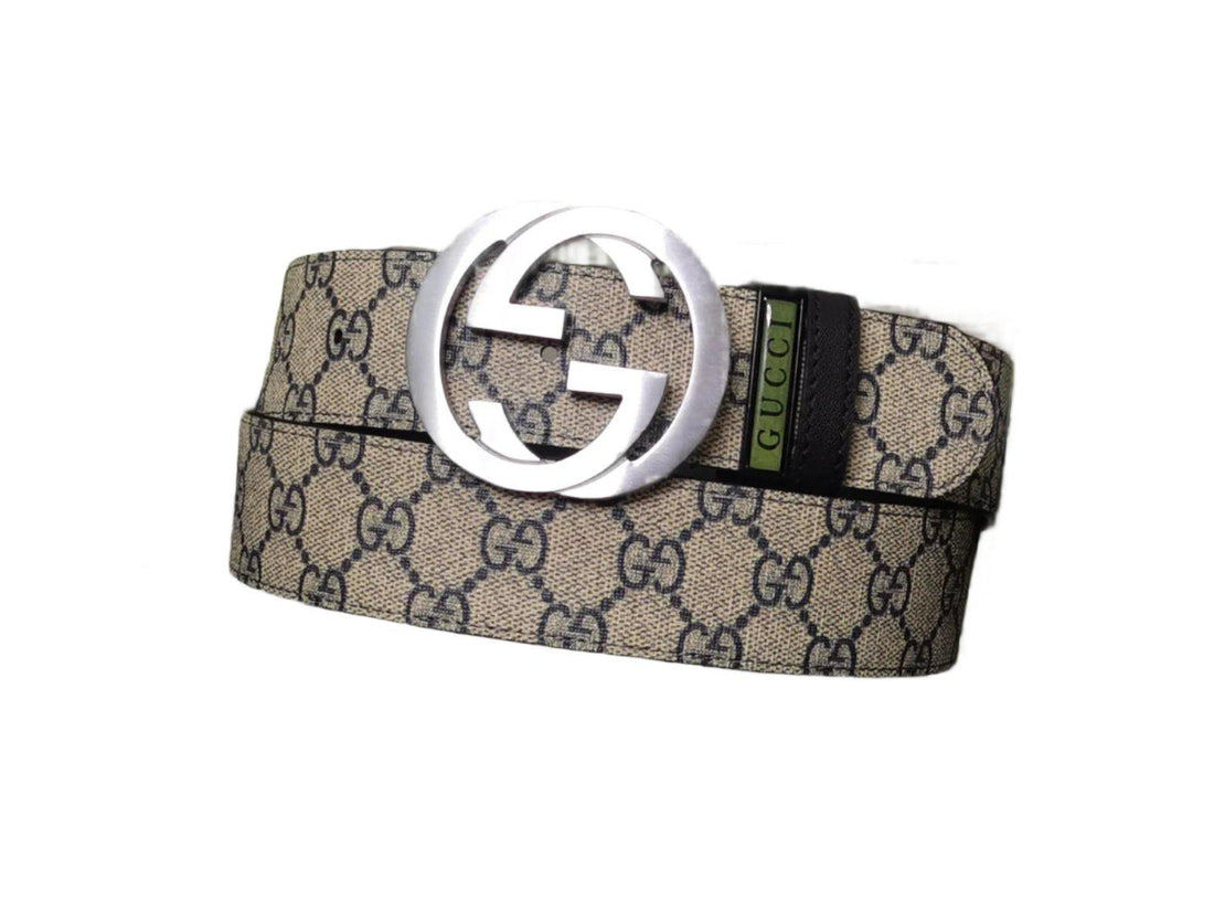 GUCCI Embellished coated-canvas and leather belt 'Beige'