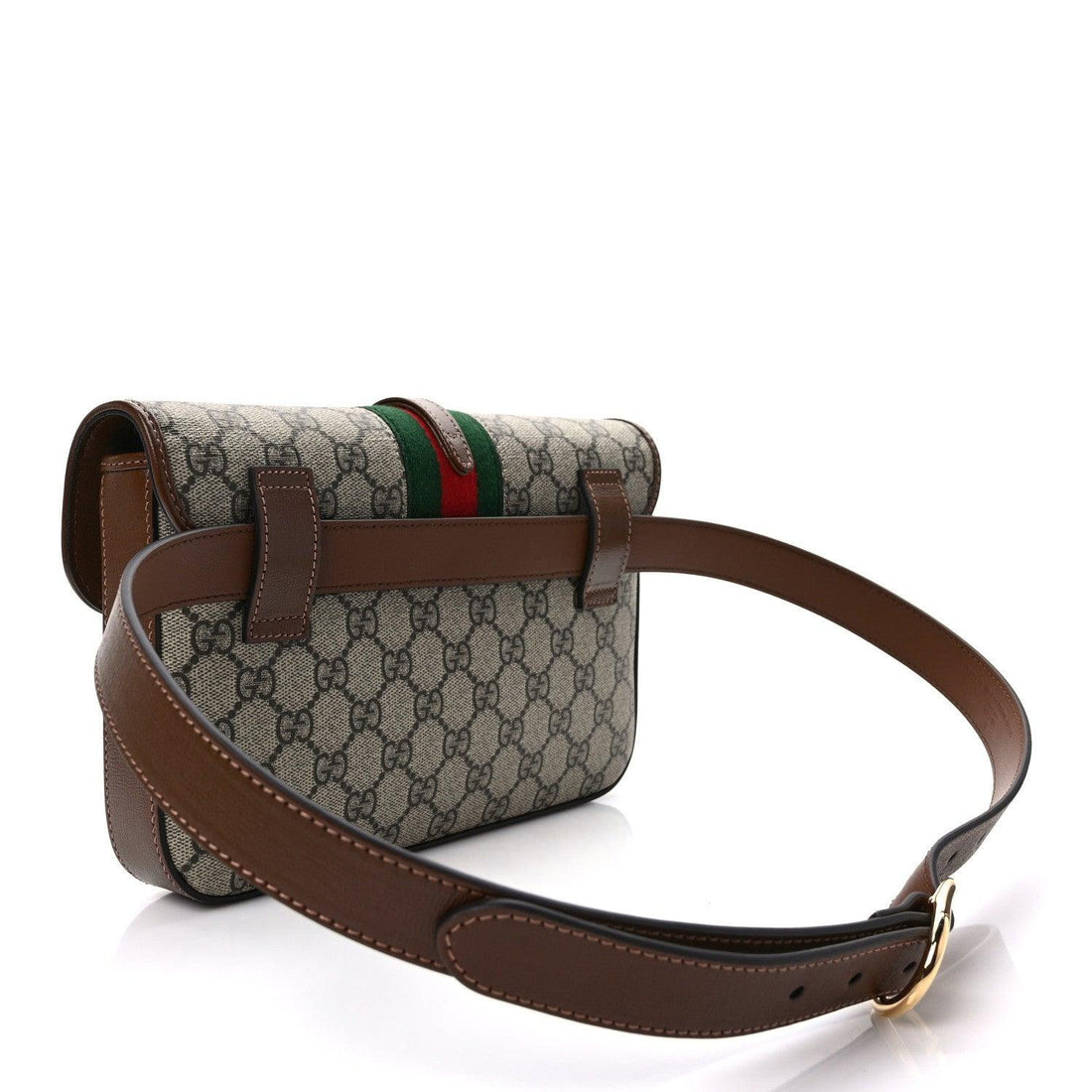 Gucci GG Supreme Monogram Azalea Calfskin Web Jackie 1961 Belt Bag Beige Ebony Brown Sugar