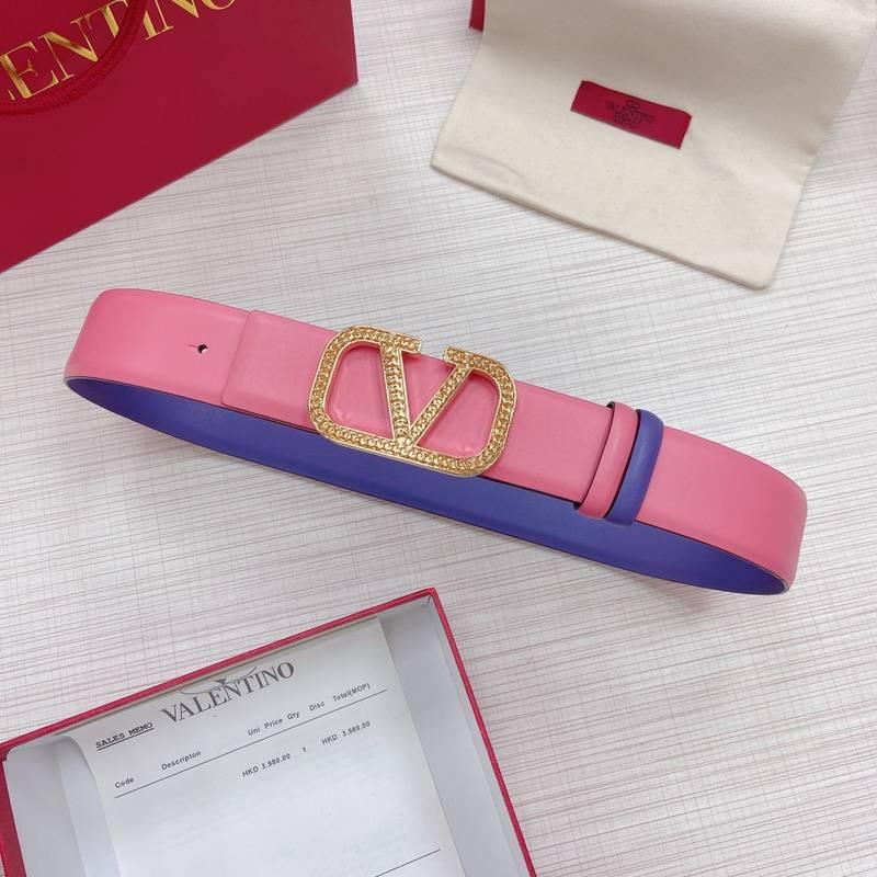 Valentino V logo Hammered Buckle Reversible Wide Signature Belt 'Pink/Purple'