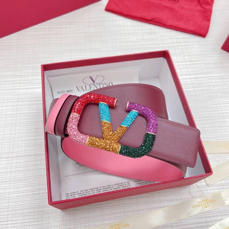 VALENTINO GARAVANI V logo Rainbow Reversible Leather Belt 'Pink/Brown'