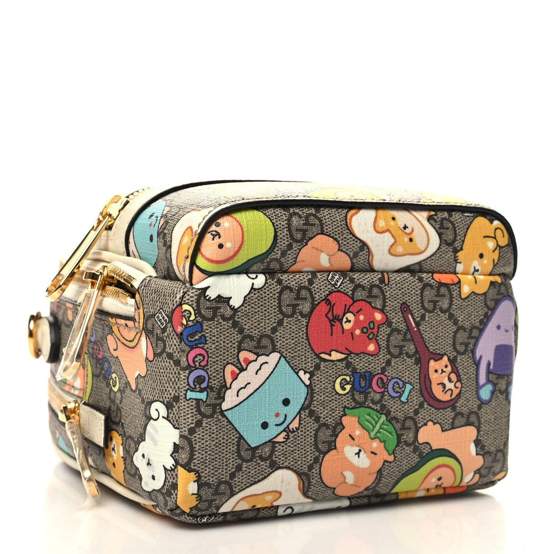 Gucci X PIKARAR GG Supreme Monogram Textured Dollar Calfskin Animal Print Retro Interlocking G Multi-Function Bag Beige Ebony Multicolor Mystic White