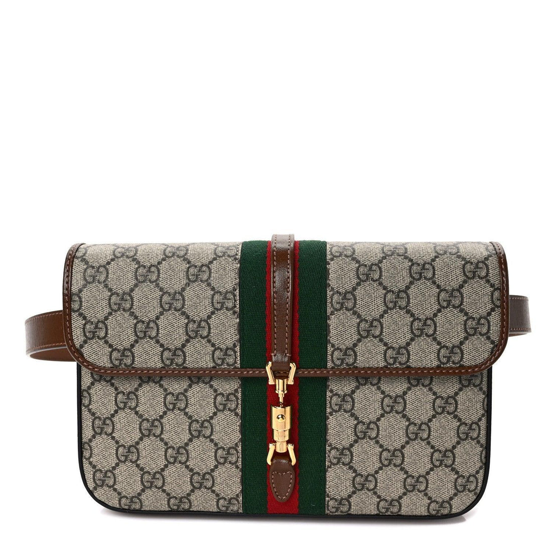 Gucci GG Supreme Monogram Azalea Calfskin Web Jackie 1961 Belt Bag Beige Ebony Brown Sugar