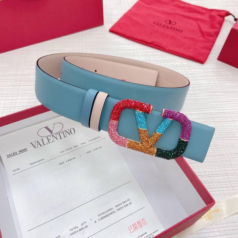 VALENTINO GARAVANI V logo Rainbow Reversible Leather Belt 'Beige/Sky Blue'