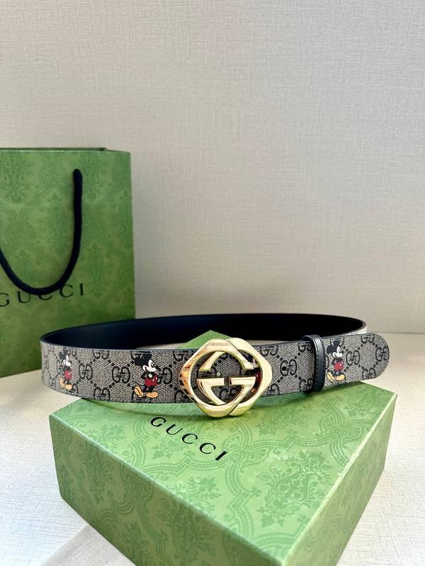 GUCCI x Mickey Mouse Embellished coated-canvas and leather belt 'Grey'