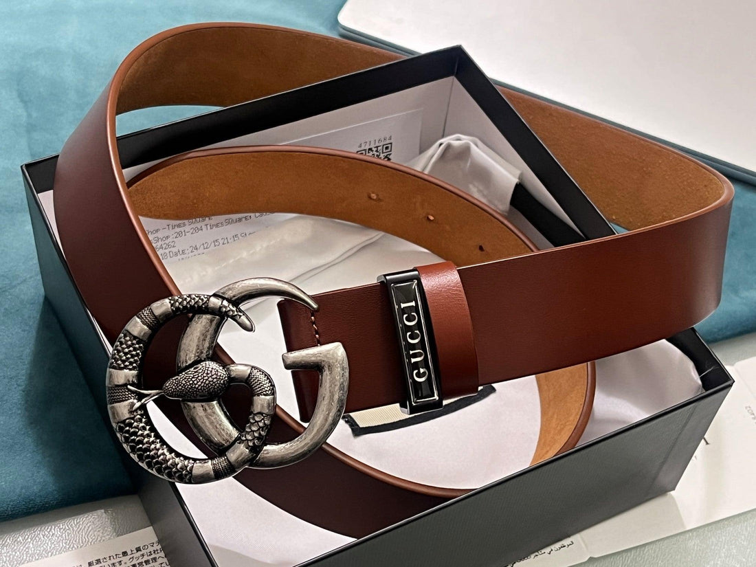 GUCCI Embellished coated-canvas and leather belt 'Brown'