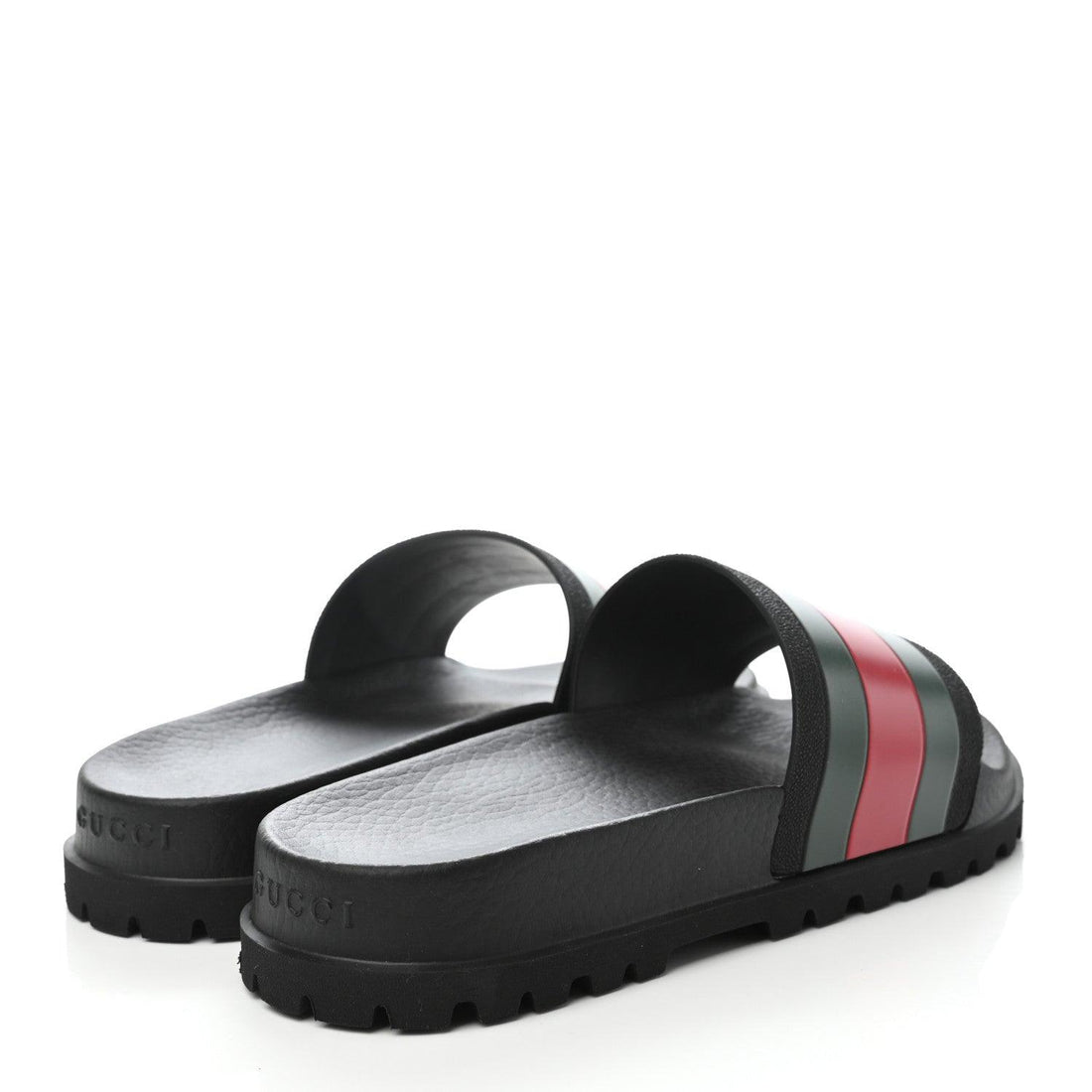 Gucci Rubber Web Mens Lug Sole Slide Sandals  Black Green Red