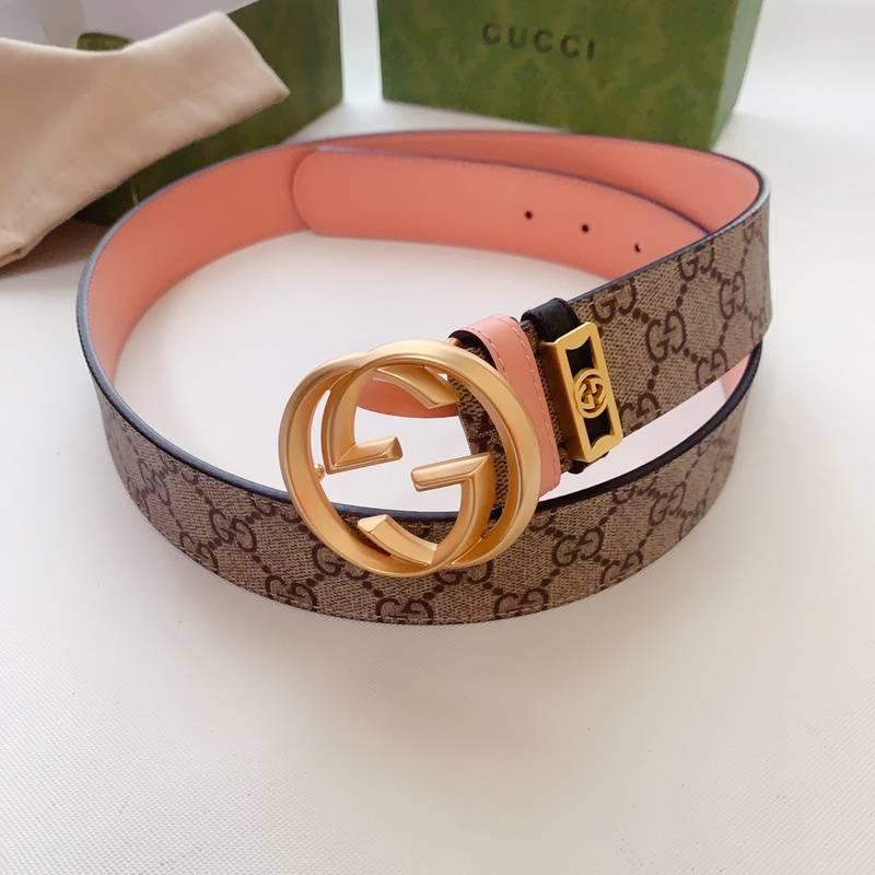 GUCCI Embellished coated-canvas and leather belt 'Beige'