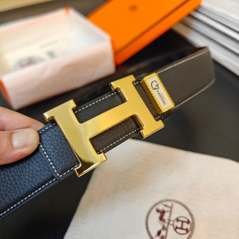 Hermes Men Gold Buckle Belt 'Black'