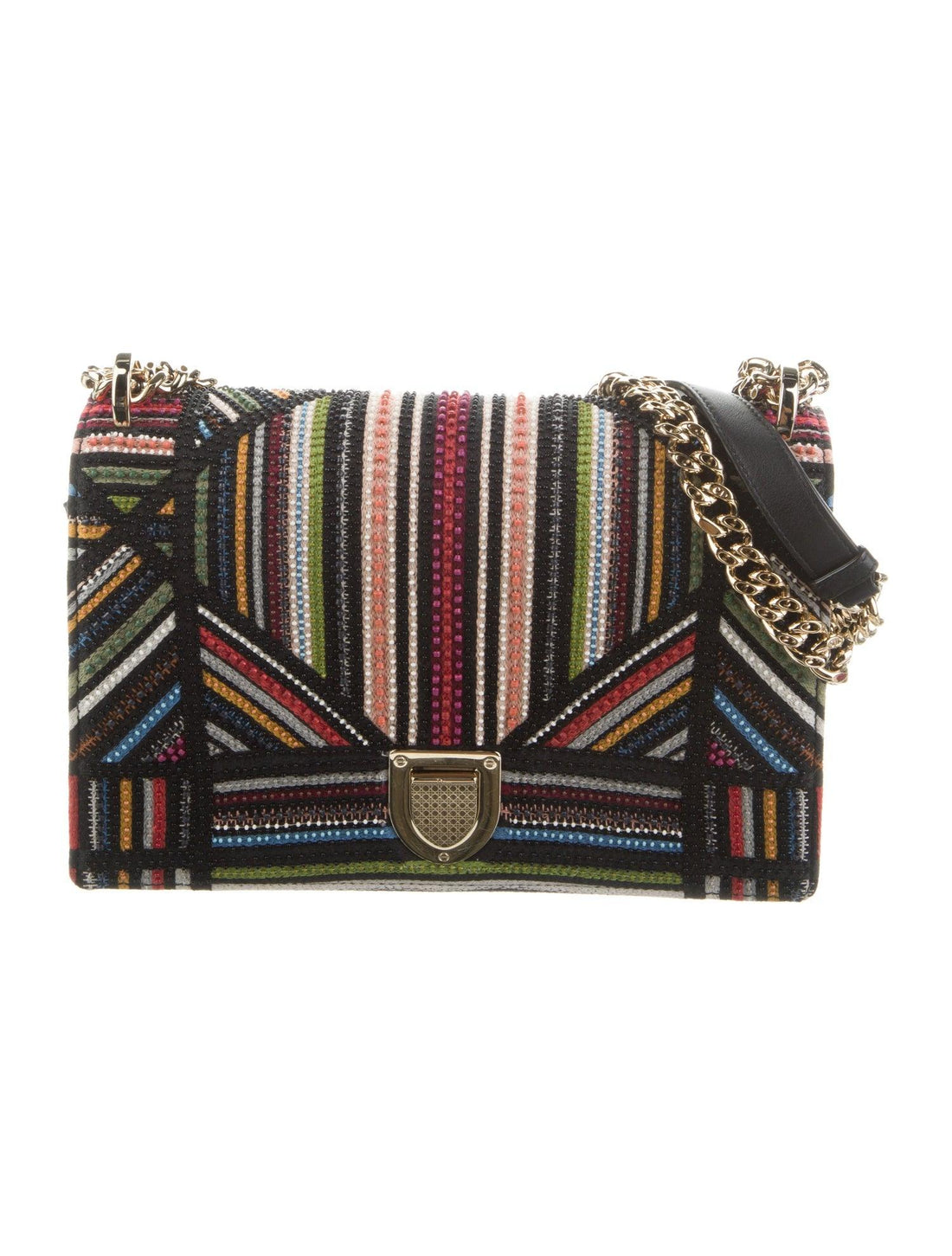 Christian Dior Medium Bead-Embellished Striped Diorama Bag