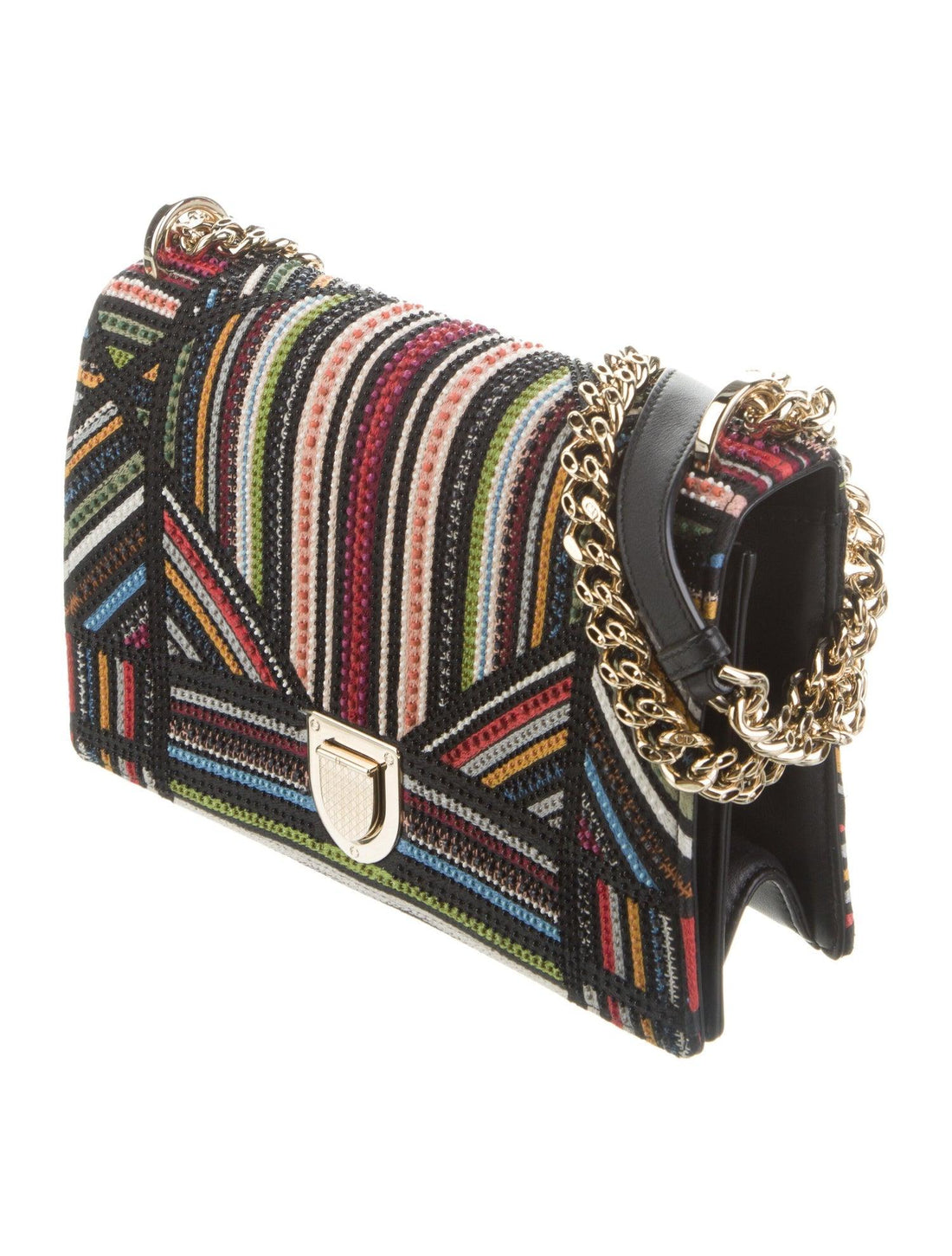 Christian Dior Medium Bead-Embellished Striped Diorama Bag