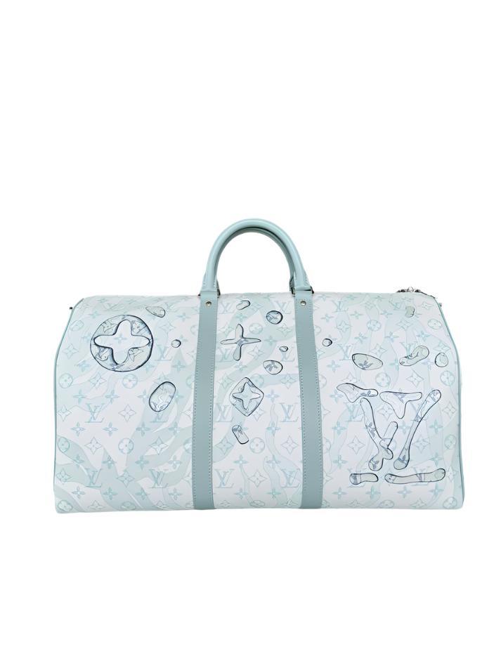 Louis Vuitton White & Blue Aquagarden Monogram Keepall 50