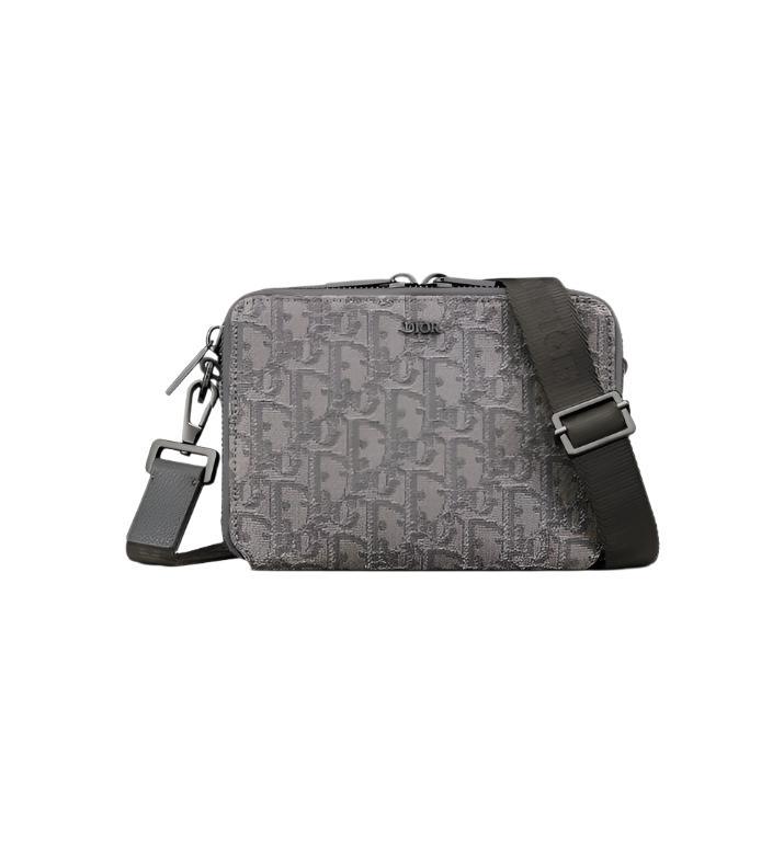 Zipped Pouch with Strap Grey and Black Dior Oblique Jacquard