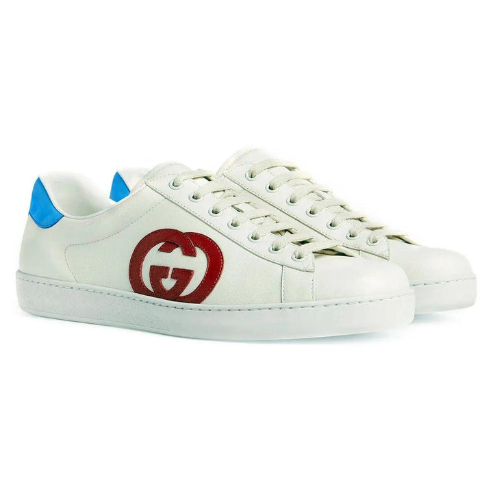 Ace Men's White Leather Interlocking G Logo Sneakers