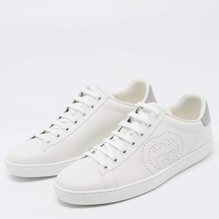 Ace Perforated Interlocking GG Logo Leather Sneakers