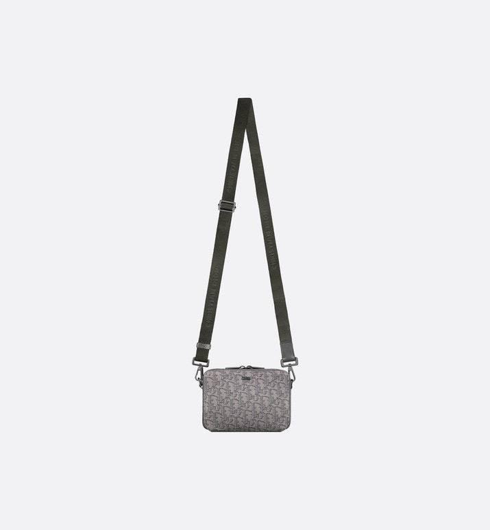 Zipped Pouch with Strap Grey and Black Dior Oblique Jacquard