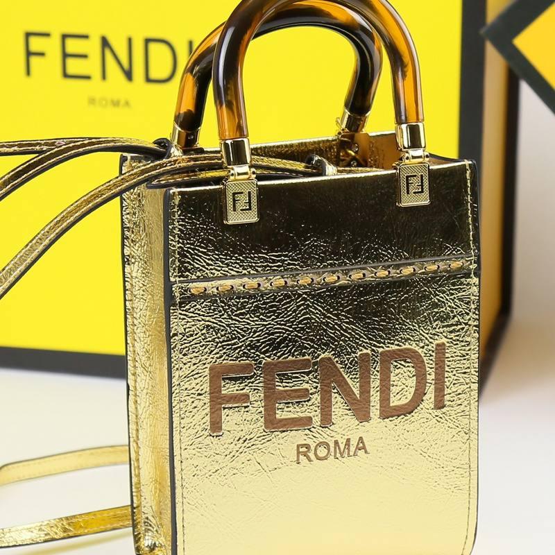 Fendi  Vitello King Plexiglass Logo Embossed Mini Fendi Sunshine Shopper Tote