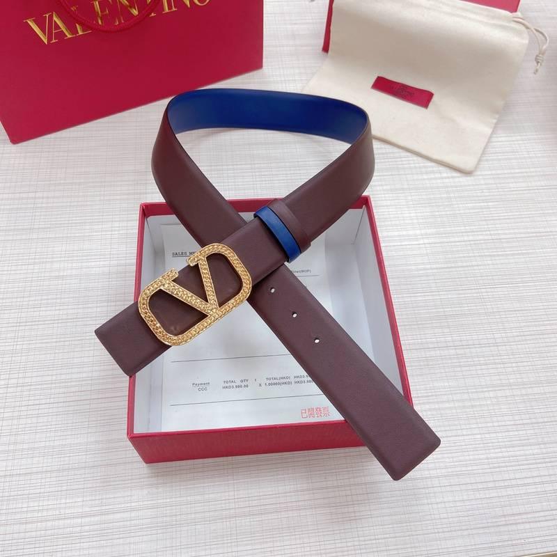 Valentino V logo Hammered Buckle Reversible Wide Signature Belt 'Brown/Blue'