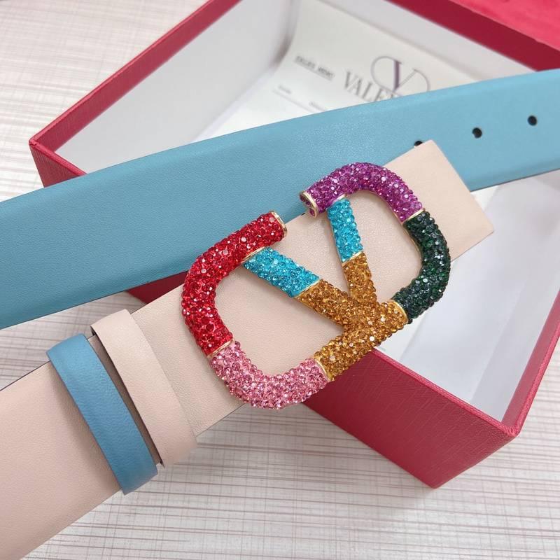 VALENTINO GARAVANI V logo Rainbow Reversible Leather Belt 'Beige/Sky Blue'