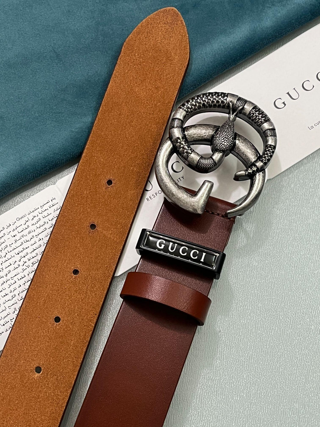 GUCCI Embellished coated-canvas and leather belt 'Brown'