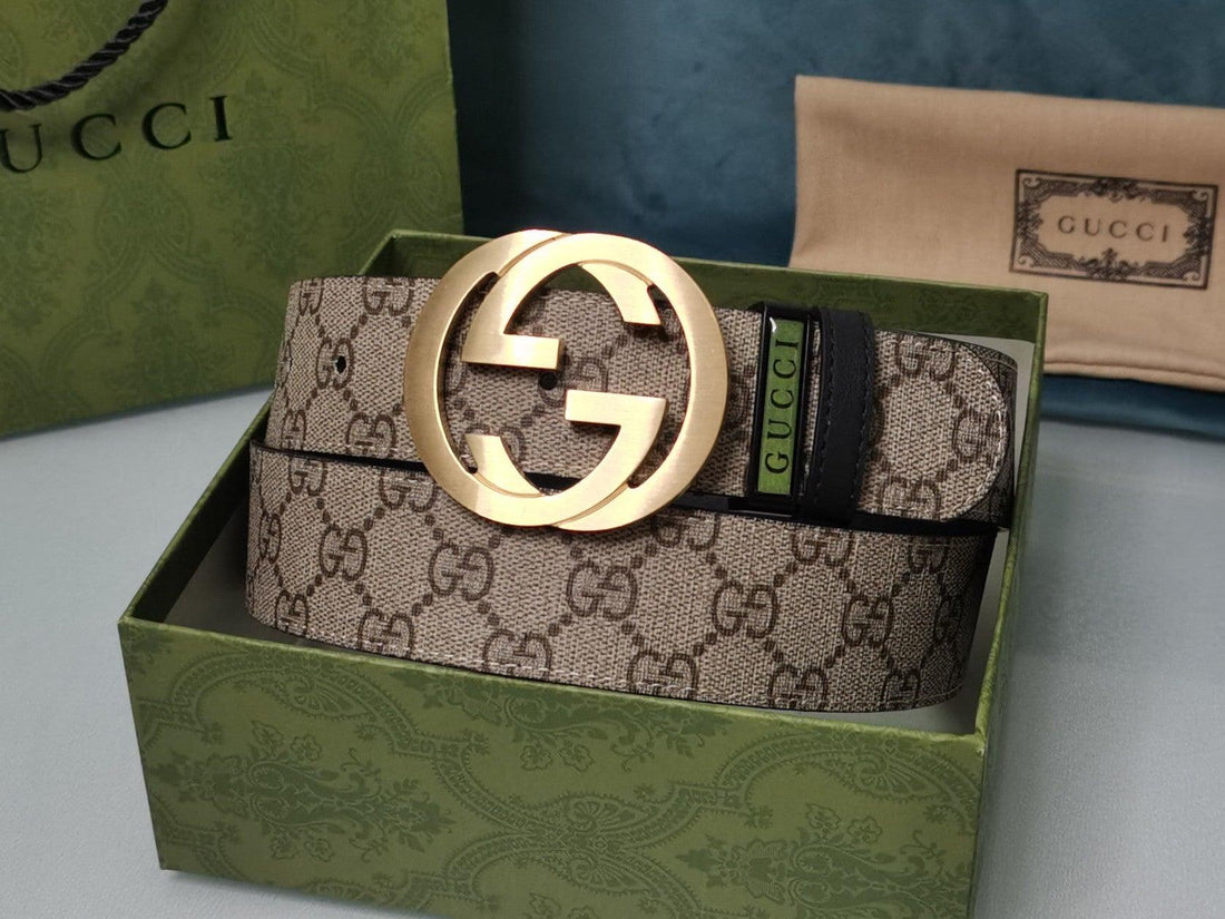 GUCCI Embellished coated-canvas and leather belt