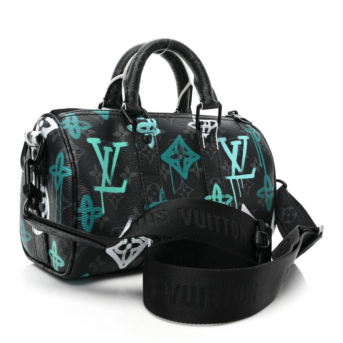 Louis Vuitton Monogram Eclipse LV Graffiti Keepall Bandouliere 25 'Green Light'