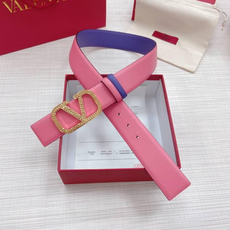 Valentino V logo Hammered Buckle Reversible Wide Signature Belt 'Pink/Purple'