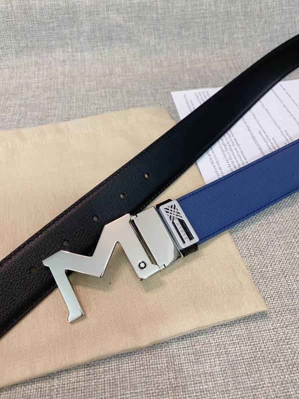 Montblanc M Buckle Reversible Leather Belt 'Black/Blue'